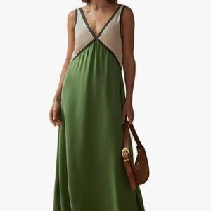 KMBANGI Women’s V Neck Green Maxi Dress